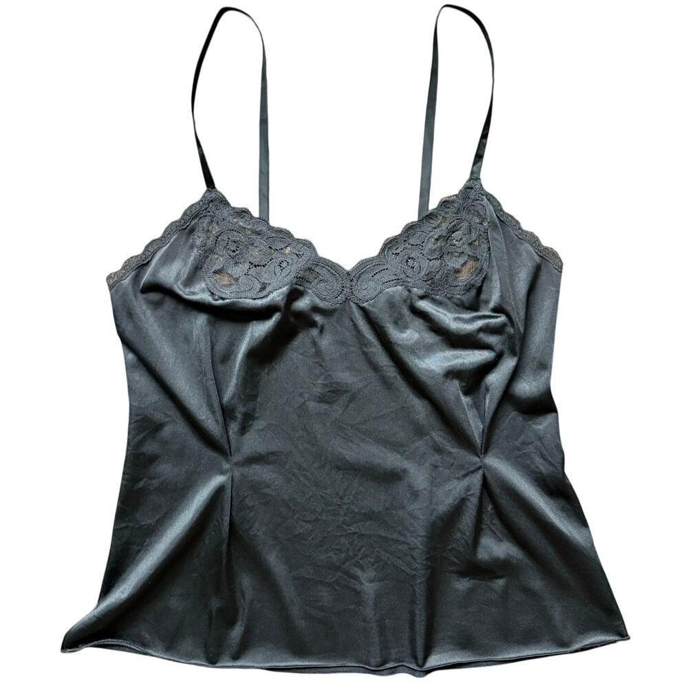 Black Lace Trim Cami Tank Top Women’s Medium Romantic Coquette